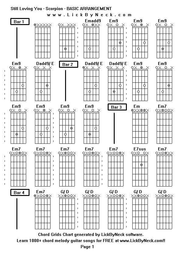 Chord Grids Chart of chord melody fingerstyle guitar song-Still Loving You - Scorpion - BASIC ARRANGEMENT,generated by LickByNeck software.